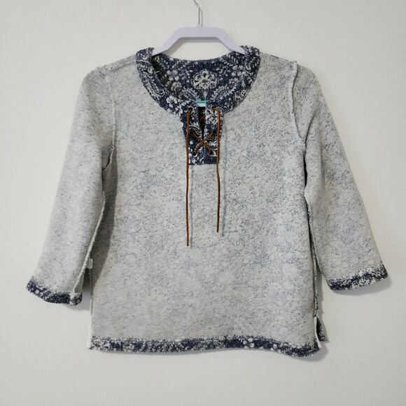 Orvis Womens 3/4 Sleeve Pullover Grey Blue Stretch Lace-Up Sweatshirt Size XS - Picture 3 of 7